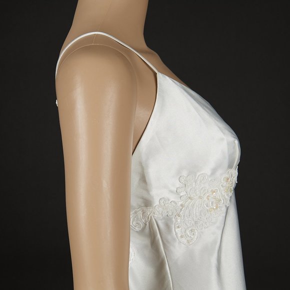 VINTAGE Y2K PEARLY WHITE SATIN AND LACE SLIP DRESS Medium - Picture 8 of 9